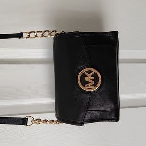 Medium Size Black Leather with gold details Michael Kors Crossbody Bag